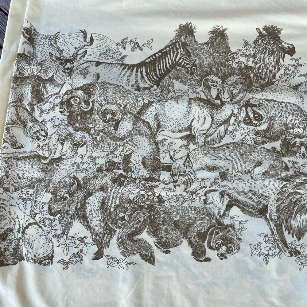 Vintage 1970s Safari Jungle Animals Sheet Set Carlin Comfort Yellow USA Twin XL